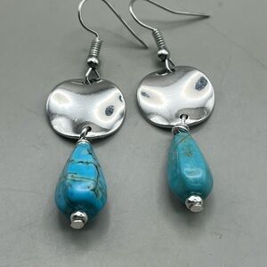 Silver and Turquoise Drop Earrings -Handcrafted Boho Statement Jewelry